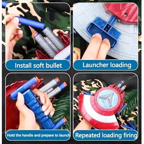 Vikrida Blaster Reveal Shield Toy & Bullet Blaster, Manual Soft Bullet Shooting Shield Toy with 10 Safe Foam Bullets for Kids.