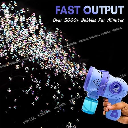 VikriDA Bubble Gun Machine with 500ml Solution Bottle for Kids Toddlers | 5000+ Bubbles Per Minute | Leak-Proof, Automatic Space Bubble Blower with Led Light - Blue