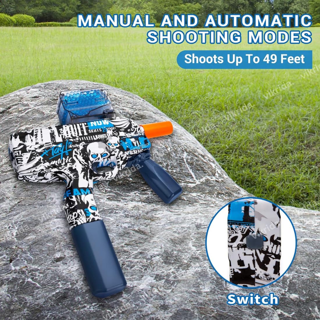 VikriDA Gel Blaster Gun with 5000 Gel Ammo, Automatic Gel blaster Gun for Adults - Blue MP9 Blaster Gun