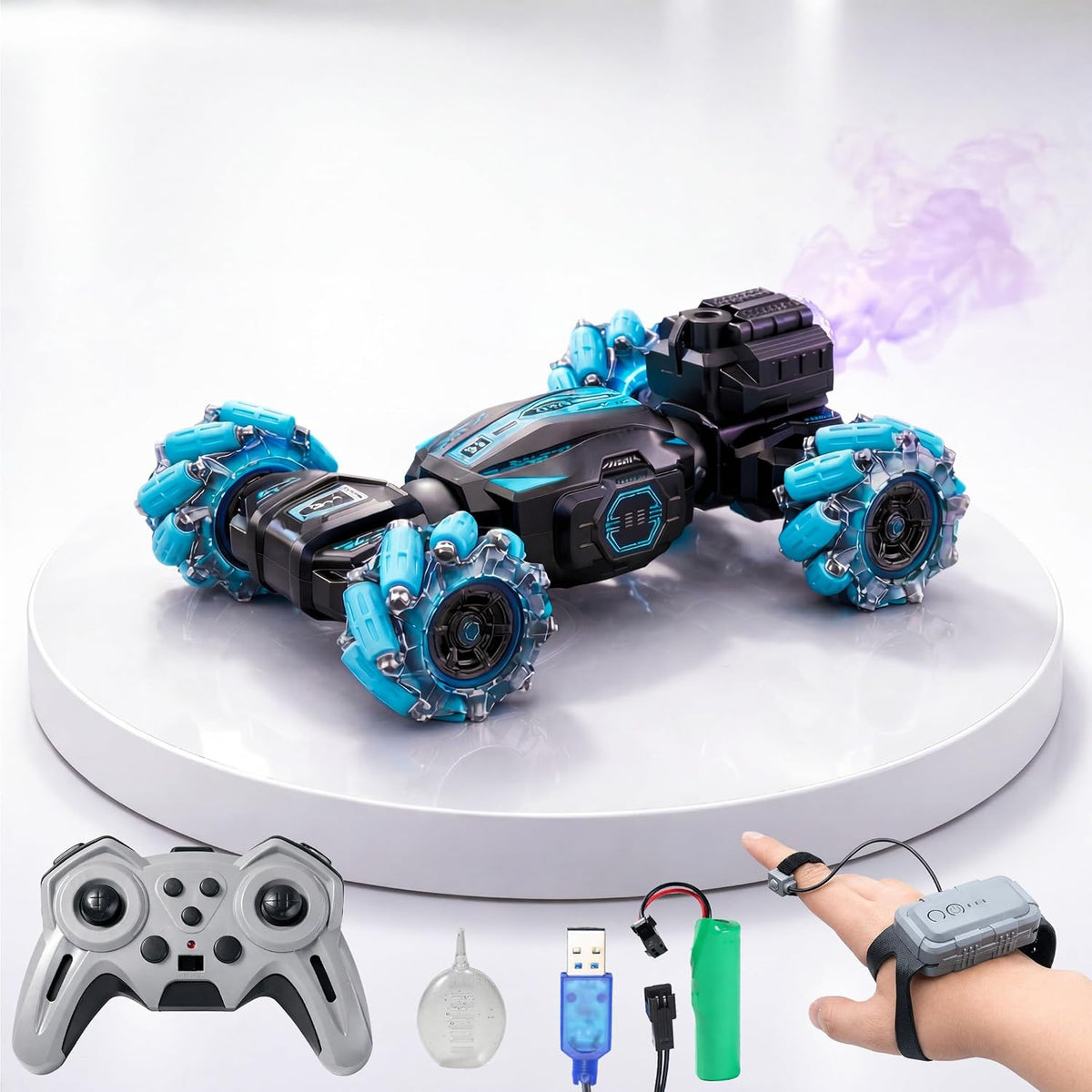VikriDa Blue LED Gesture Twist Stunt Car for Kids
