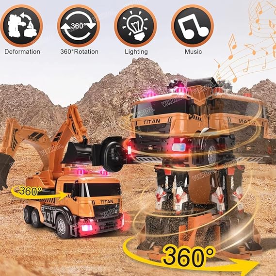 VikriDA Remote Control truck, RC Car for Kids,Excavator Robot,Digger Toys with Sound and Lights,Gift Toy for above 6 years