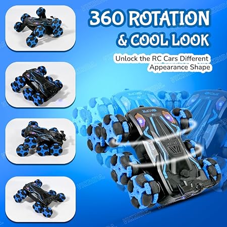 VikriDA Gesture Sensing Stunt Rc Cars, 8Wd Rechargeable Racing Drift Double-Sided Car, Hand Remote Control Crawler Toy for Boys 8 9 10 11 12 Year Old, Christmas Birthday Party Gifts for Kids - Blue