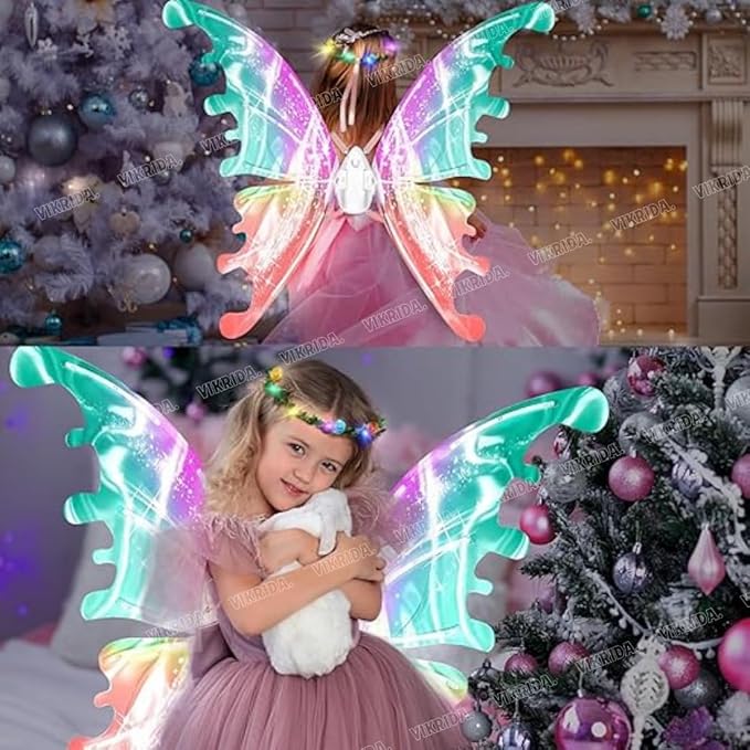VikriDA Electric Fairy Butterfly Wings with Lights with Musical, Angel Fairy Princess Costumes Glowing Toys, Fancy Dress-up