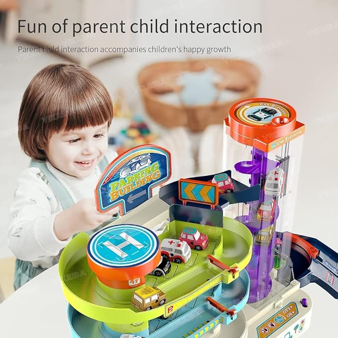 VikriDA Big Size 5 Floor with 6 Cars Car Adventure Toys for 3+ Year Old Boys Girls, City Rescue Preschool Educational Toy Vehicle Puzzle Car Track Playsets for Toddlers - Car Race Tracks