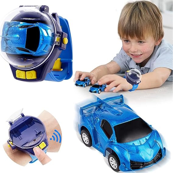 VikriDA 2.4 GHz Cartoon Mini Watch Car Toy, USB Rechareable Remote Control Toy, Wrist Racing Car Watch for Kids (One Watch Controller with One Car