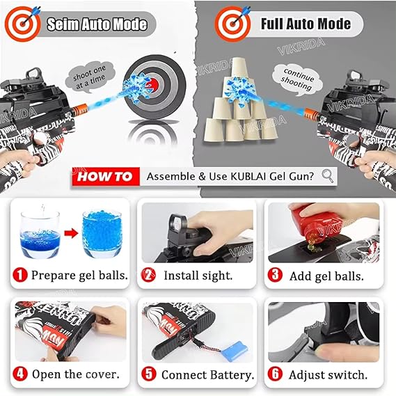 VikriDA Gel Ball Blaster Gun & Foam Blaster for Outdoor Activities Shooting Time with Gel Ball for Adult Original Airsoft Gun Automatic - P90 Round Gel Blaster Gun