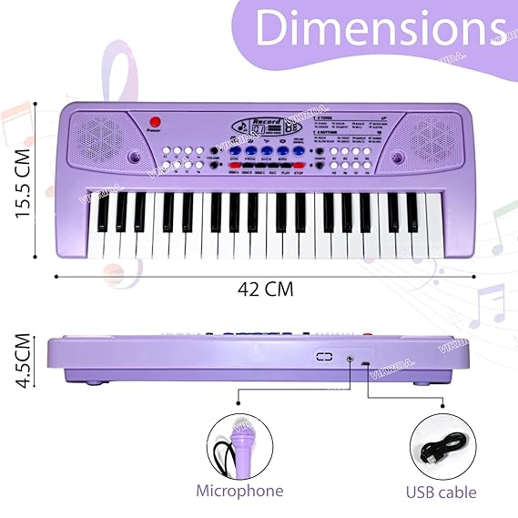 Vikrida Kids Keyboard Piano, 37 Keys Piano Keyboard DC Power Option for Kids Musical Instrument Gift Toys for Over 3 Year Old Children (Purple)