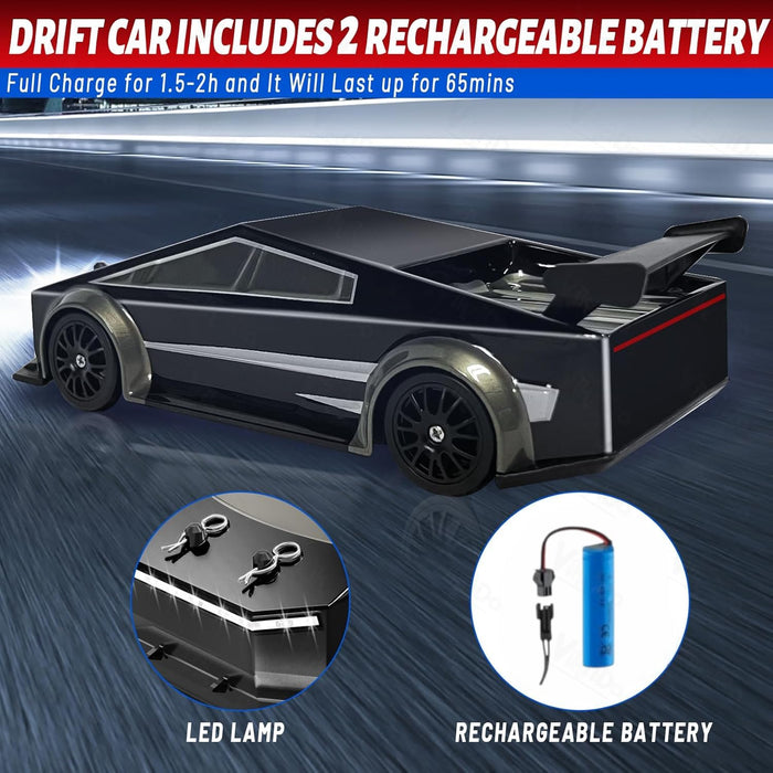 VikriDa RC Black Tesla-Style Pick-Up Drift Car for Kids