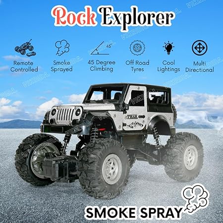 VikriDA Remote Control Car for Kids with Mist Smoke Effect 2 Wd Monster Truck Rock Crawler Climbing Rc Toy Vehicle Car for Boys and Girls- Silver