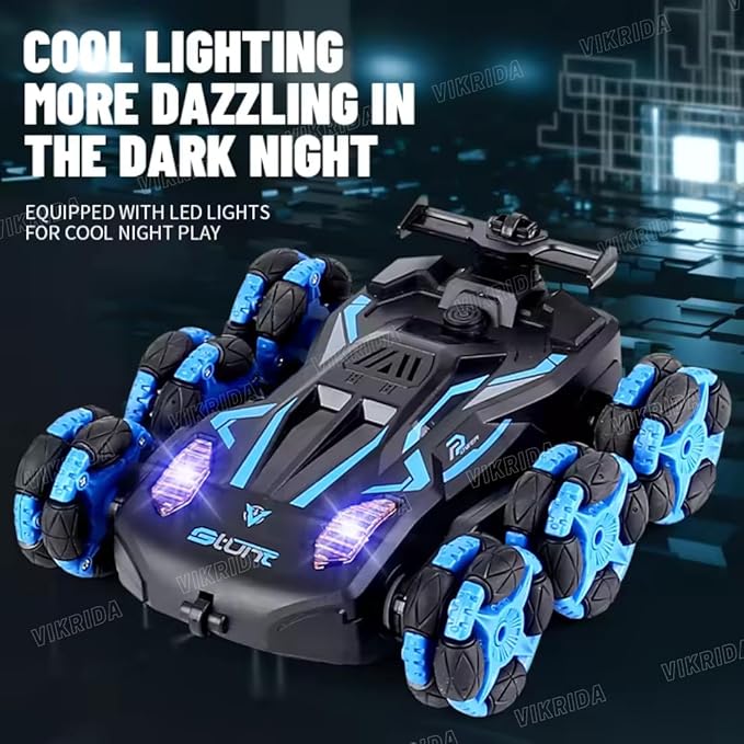 VikriDA Gesture Sensing Stunt Rc Cars, 6Wd Rechargeable Racing Drift Double-Sided Car, Hand Remote Control Crawler Toy for Boys 8 9 10 11 12 Year Old, Christmas Birthday Party Gifts for Kids - Blue
