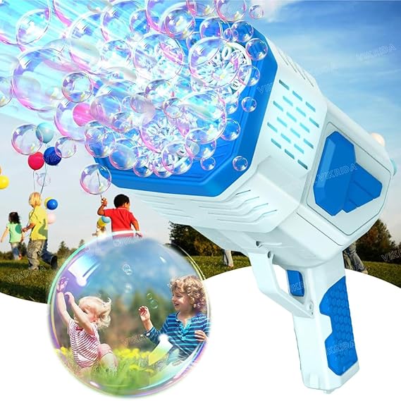 Vikrida Bubble Gun Bubble Gun for Kids, Bubble Blaster 5000+ Bubbles Per Min Automatic Bubble Machine with LED Lights Bubble Blower with Rechargeable Battery for Parties Outdoor - Blue
