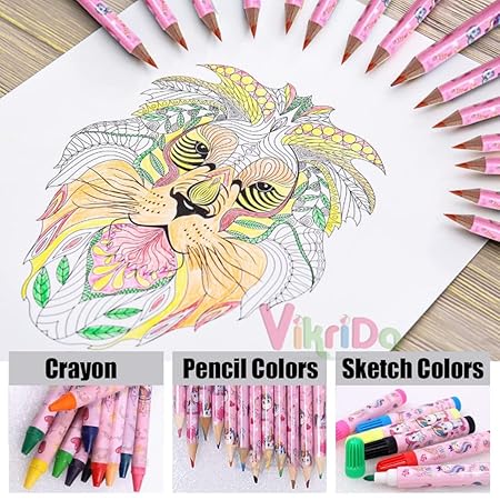 VikriDA Stationary Kit for Girls, 41Pcs Stationary Items for Girls Pencil Box, Colors, Eraser and Sharpener (Pink)