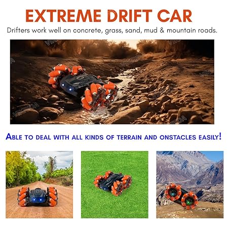 VikriDA 2.4GHz Remote Control Extreme Drift Stunt Car for Kids | 360 Degree Limit Drift Car, Left & Right Rotation - Orange