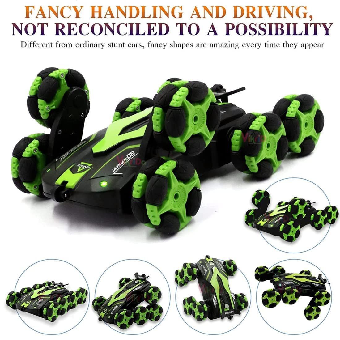 Vikrida 360° Rotating Remote Control Cars with Spray & LED Lights for Kids,