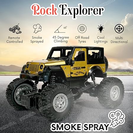 Remote Control Car for Kids with Mist Smoke Effect 2 Wd Monster Truck Rock Crawler Climbing Rc Toy Vehicle Car for Boys and Girls- Golden