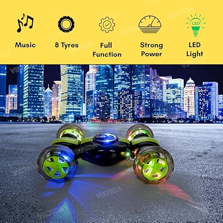 VikriDA 4WD 2.4GHz Remote Control Gesture Sensor Toy, Double Sided Rotation, Off Road Vehicle with Lights for Kids - Green