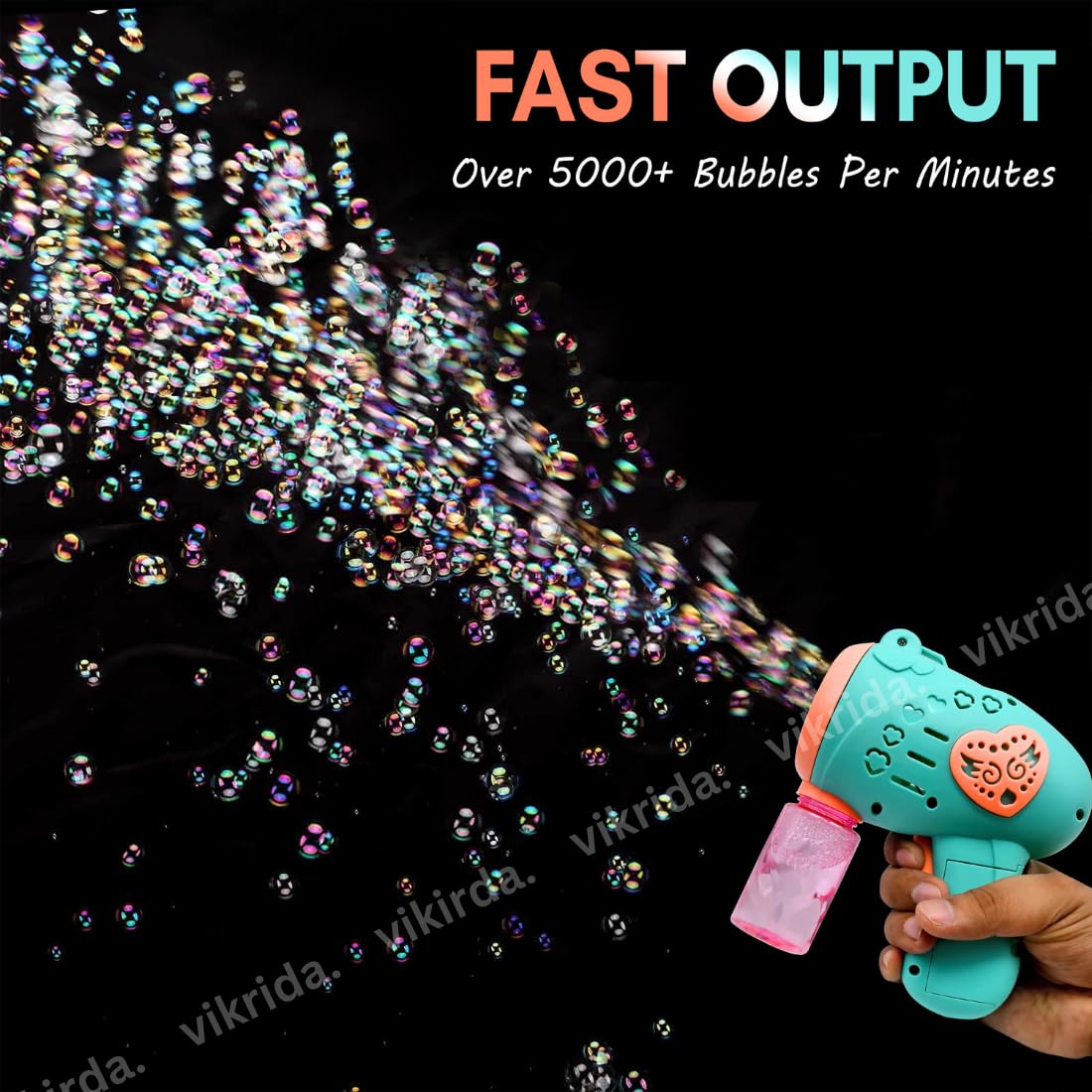 VikriDA Bubble Machine for Kids - Automatic Bubble Gun, Leak-Proof Design with 1 Bubble Solution