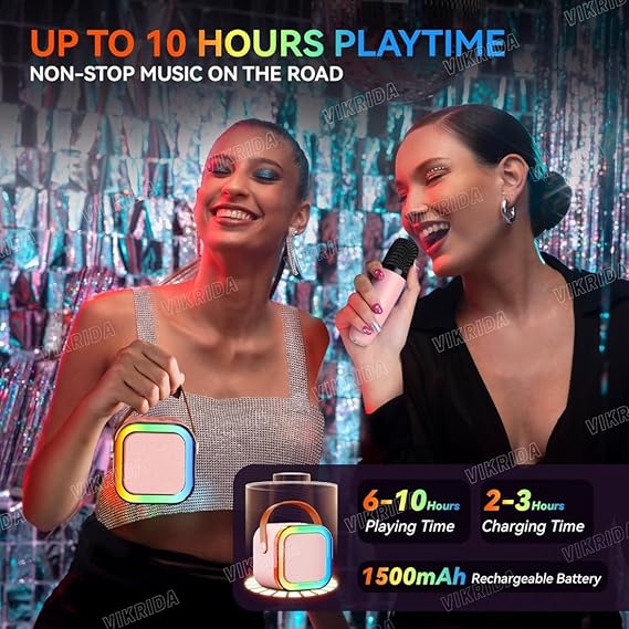 VikriDA Mini Karaoke Machine for Kids & Adults,Portable Bluetooth Speaker with 1 Wireless Karaoke Microphone,Music Toys Christmas Birthday Gifts for Girls & Boys 4,5,6,7,8,9,10,11,12 Year Old