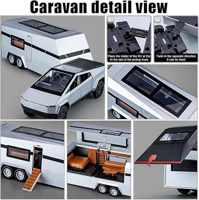 VikriDA 1/32 Pickup Trailer RV Model Kit, Off-Road Vehicle Alloy,Car Model Diecast Metal Toy,Truck Model Simulation Sound Light,Gifts for boy Girl (Green)