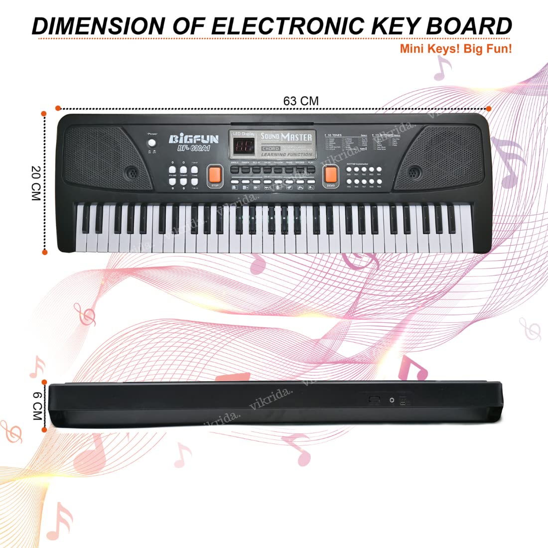 VikriDa Portable Electronic Keyboard Piano - 61 Keys Piano Keyboard for Beginner & Professional, with LCD Display & Microphone Multifunctional Digital Piano for Kids & Adults