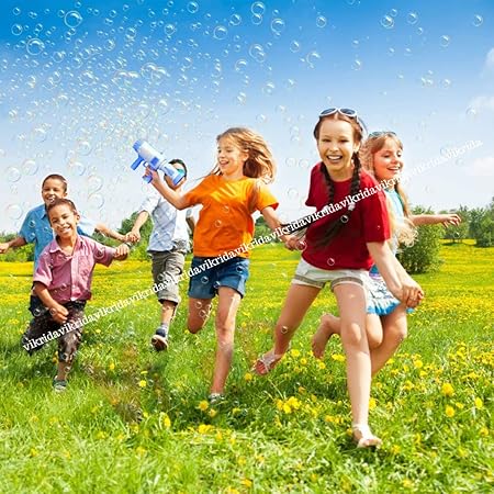 Vikrida Combo Set of 500 ml Bubble Solution with 25 Holes Bubble Gun Including Batteries Rocket Boom Bubble Gun, Bubble Makers for Kids (Batteries not Included)