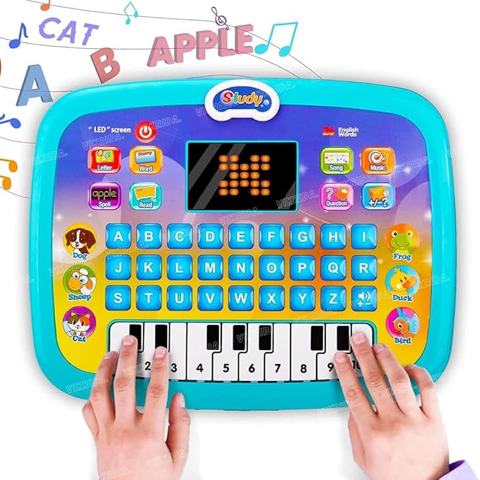 Vikrida Educational Learning Kids Laptop Tablet Computer Plus Piano with led Screen Music Fun Toy Activities for Kids Toddlers (Age 1- 6 Year Old) to Learn Alphabet ABC/Numbers/Words