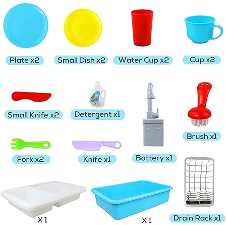Vikrida kitchen sink kids toys - portable kitchenware and cooking accessories for boys and girls - pretend and role play games- Multi color