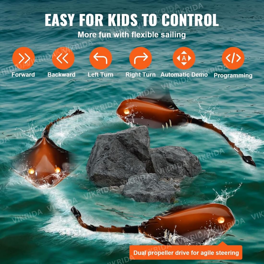 VikriDa RC Swimming Stingray Fish – Remote Control Swimming Fish Toy
