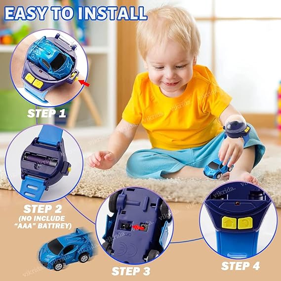 VikriDA 2.4 GHz Cartoon Mini Watch Car Toy, USB Rechareable Remote Control Toy, Wrist Racing Car Watch for Kids (One Watch Controller with One Car
