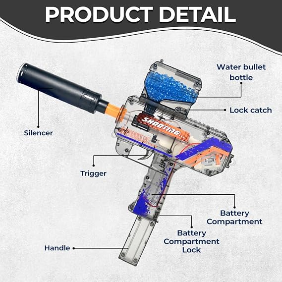 VikriDA 2 in 1 with LED Lights Electric UZI Gel Ball Blaster Gun & Foam Blaster Toy for Outdoor Activities Shooting Time with 5000 Gel Ball for Adult Original Airsoft Gun Automatic