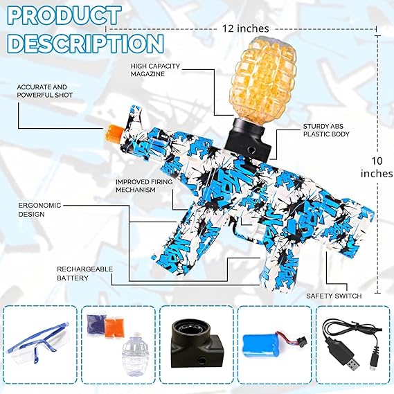 VikriDA Fresh Gel Blaster Gun Automatic Gun for adults Electric Operated Gun High Speed Upto 50 Feet Range Including 5000 Gel Balls Color Blue