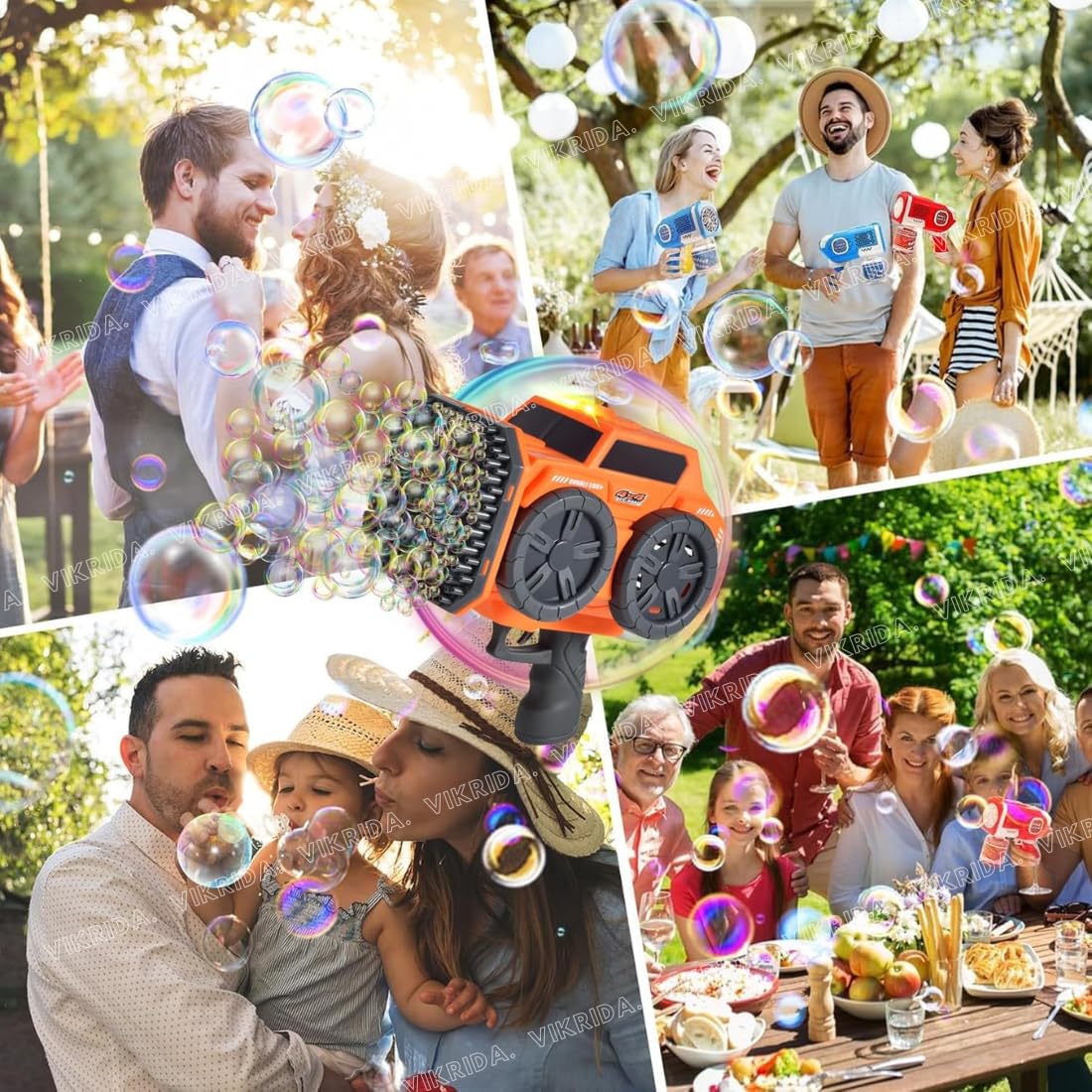 Vikrida 139 Holes Automatic Bubble Gun Blaster with Bubble Refill Solution, Indoor & Outdoor Bubble Maker Blower Summer Toys - Orange