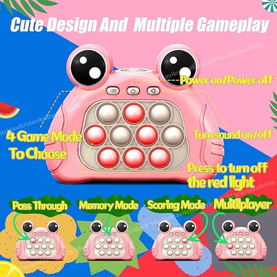 VikriDA Push Puzzle Game Machine, Electronic Pop Light Up Toys for Toddler Kid, Sensory Fidget Toys for Kids - Pink