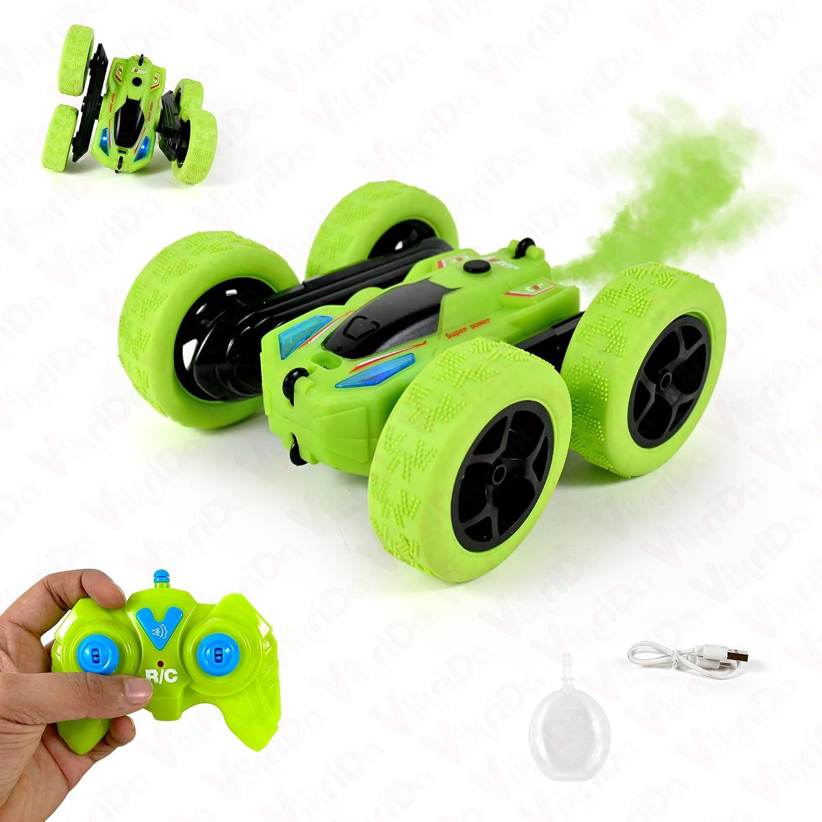 VikriDa Green Smoke 360-Degree Rotating Stunt Car for Kids