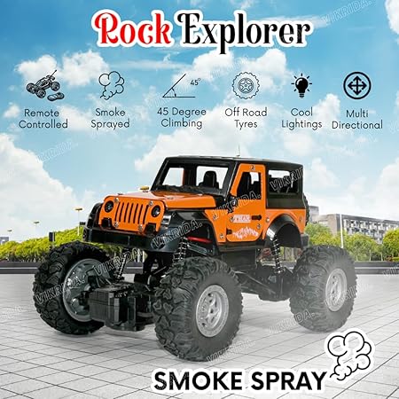 VikriDA Remote Control Car for Kids with Mist Smoke Effect 2 Wd Monster Truck Rock Crawler Climbing Rc Toy Vehicle Car for Boys and Girls- ORANGE