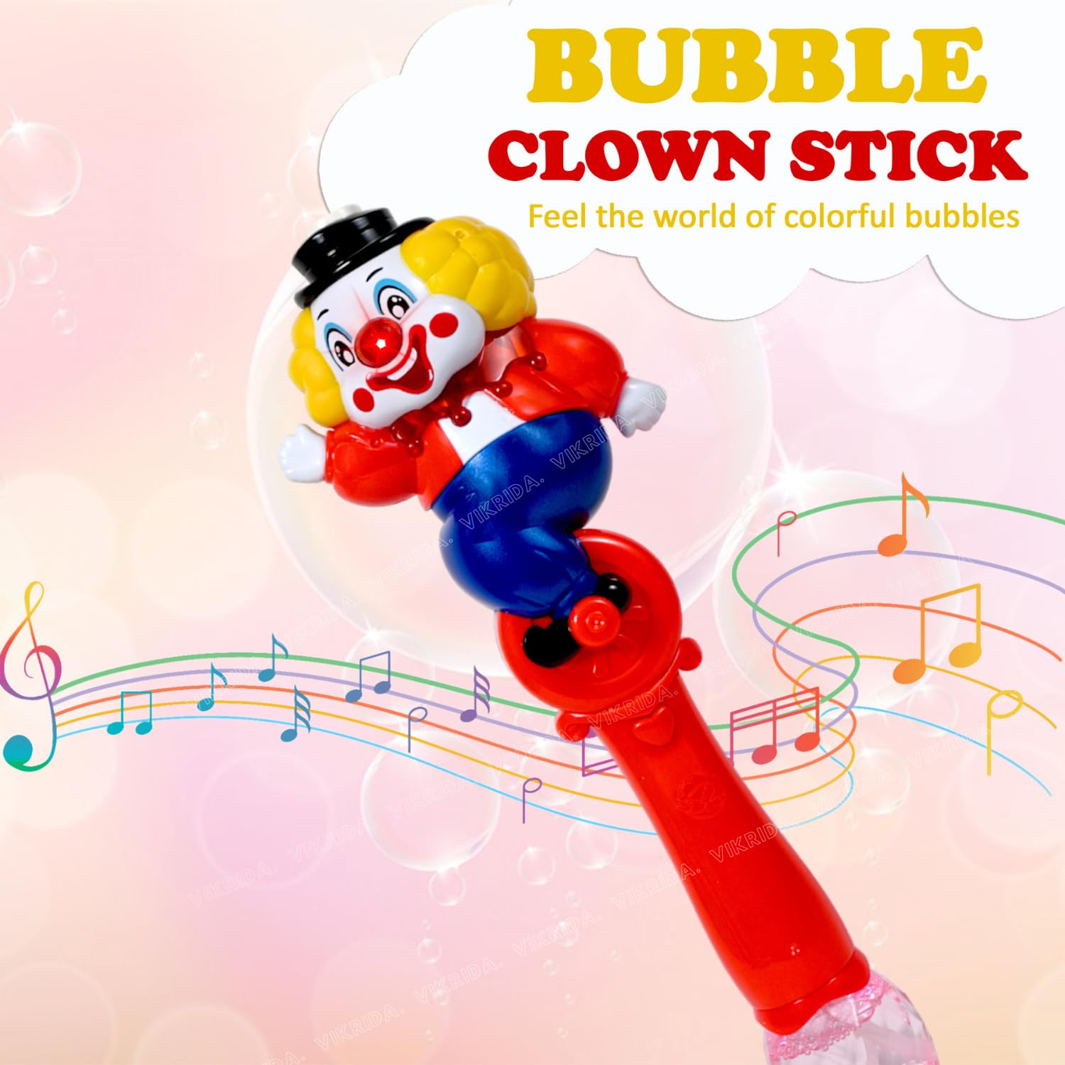 VikriDA Light Up Bubble Blower Wand with Thrilling LED & Sound Effect for Kids, 2 Bottles Bubble Fluid Included, Great Gift Idea, Party Favor - Clown