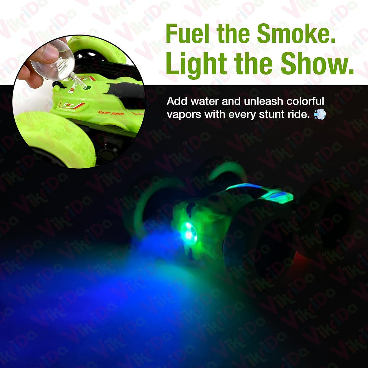 VikriDa Green Smoke 360-Degree Rotating Stunt Car for Kids