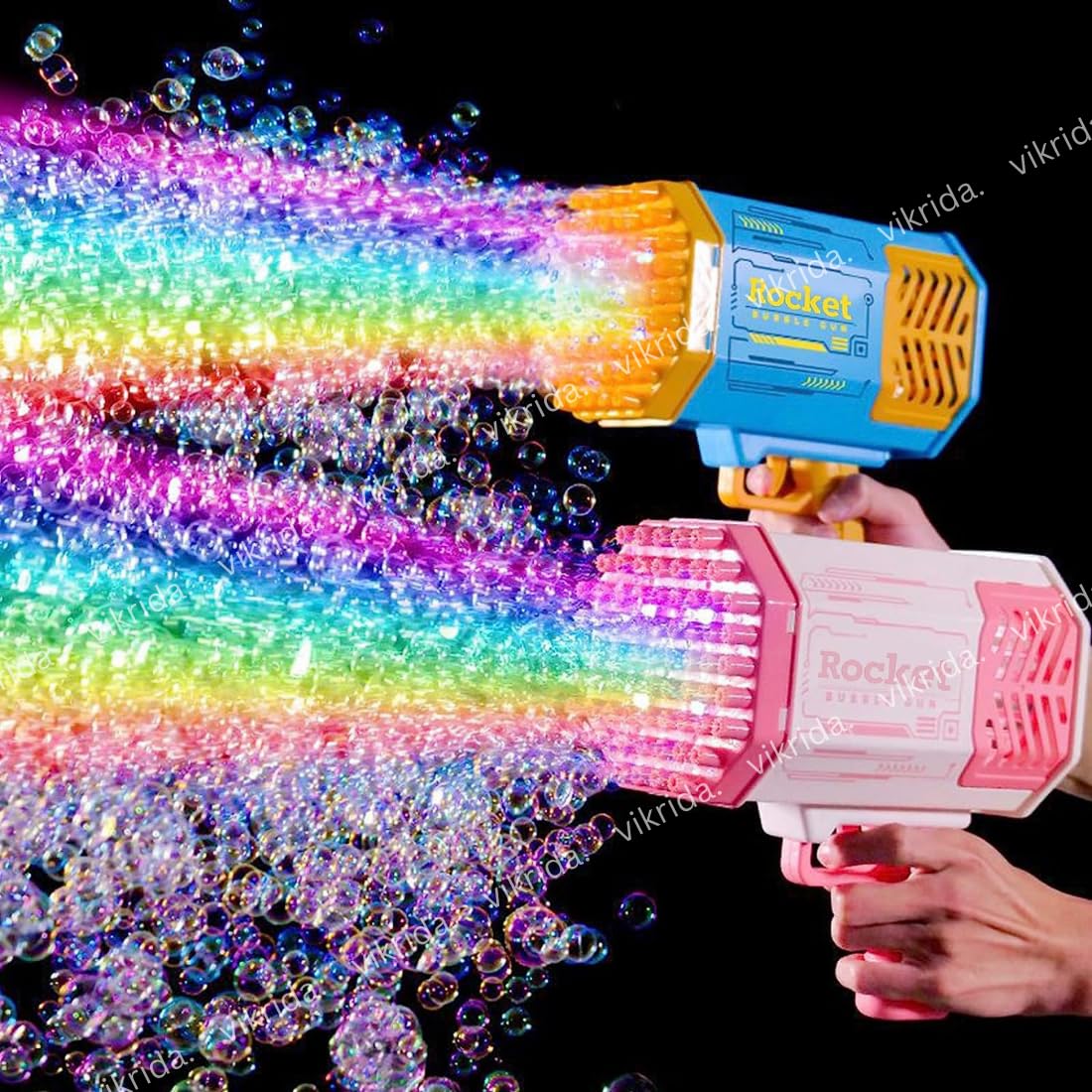 Vikrida 69 Hole Automatic Bazooka Bubble Gun for Kids with Colorful Lights & Colourful Bubble - Pink