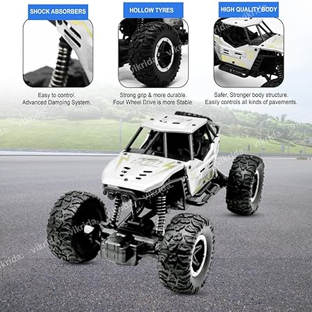 VikriDA 3+ Years Kids Remote Control 1:18 Rock Crawler 2 Wd High Speed Rechargeable Off-Road Monster Truck Rock Climbing Car Toy, Silver