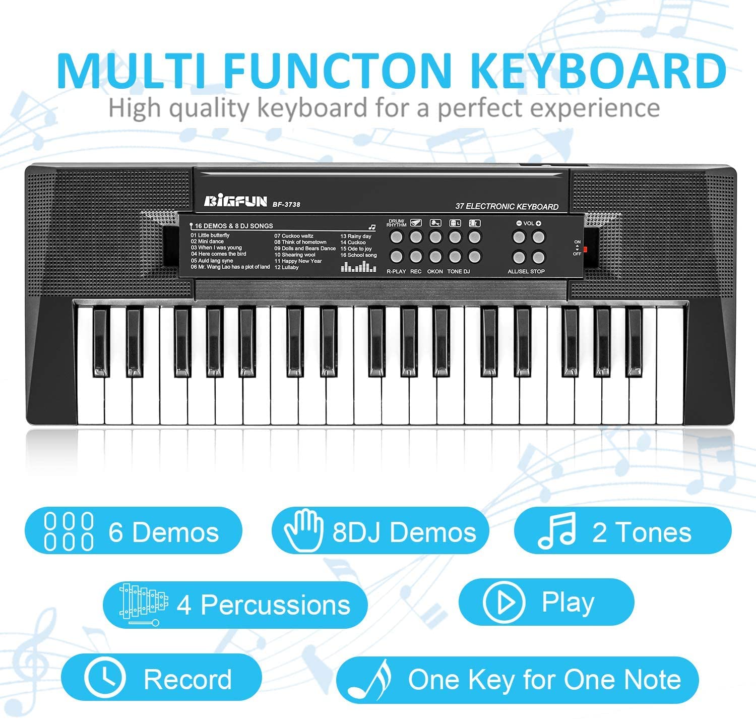Vikrida Kids Keyboard Piano, 37 Keys Piano Keyboard for Kids Musical Instrument Gift Toys for Over 3 Year Old Children with Mic