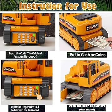 VikriDA Piggy Bank For Boys Girls, Excavator Truck Coin Bank Money Saving Box With Password,