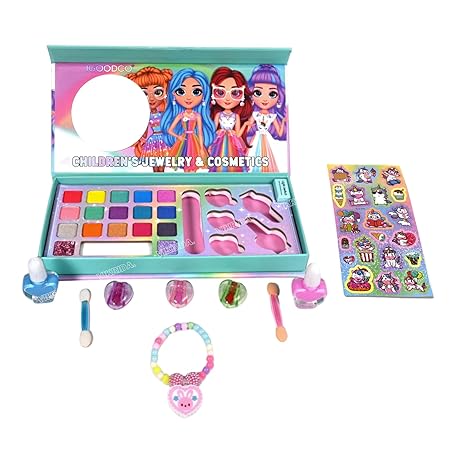 VikriDA Kids Washable Makeup Kit, Fold Out Makeup Palette with Mirror, Make Up Toy Cosmetic Kit Gifts for Girls - Safety Tested- Non Toxic