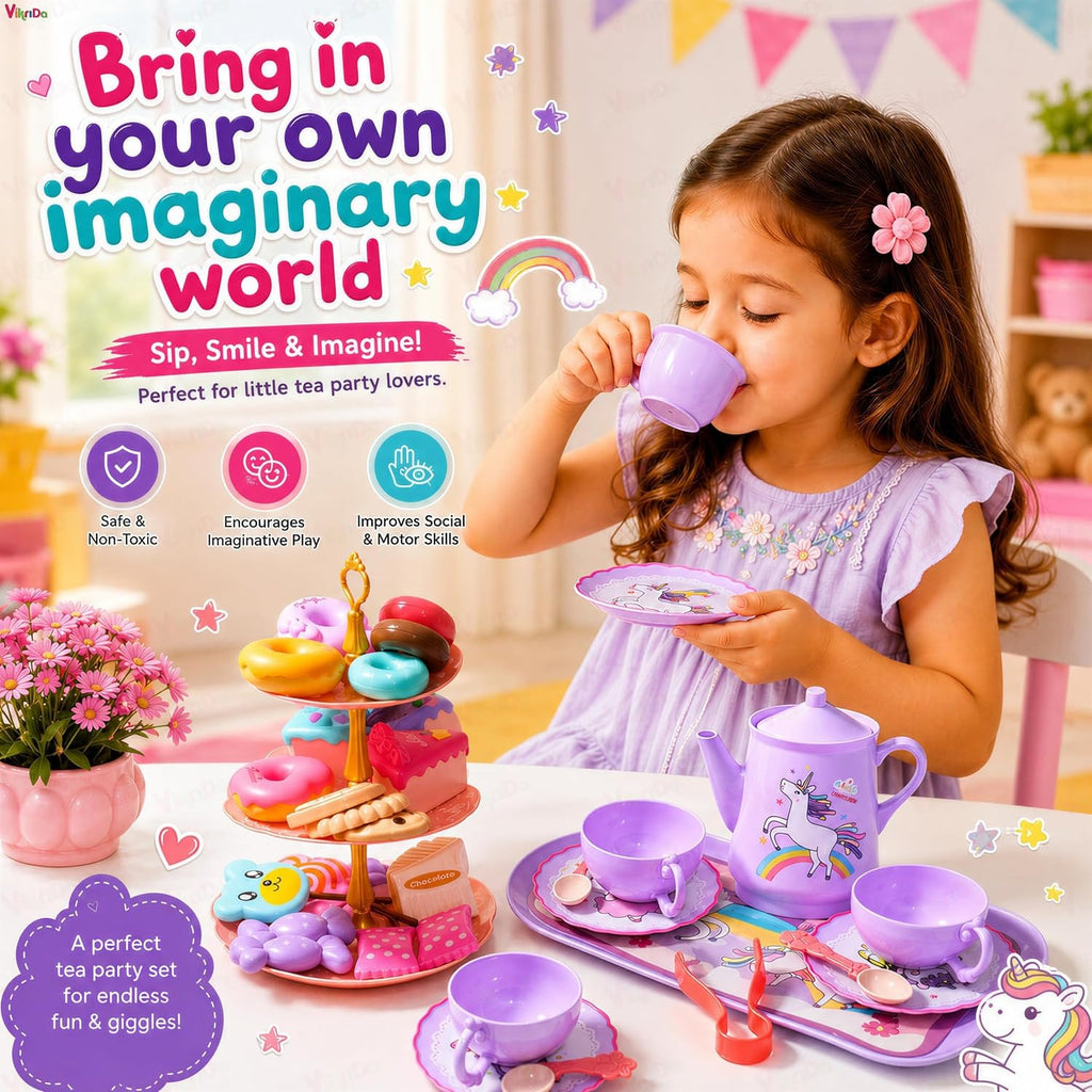 Vikrida 48-Piece Unicorn Kids Pretend Tea Party Set
