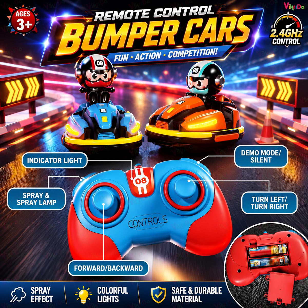 VikriDa Smoke Effect Bumper Car – Bump and Go Toy Car for Kids
