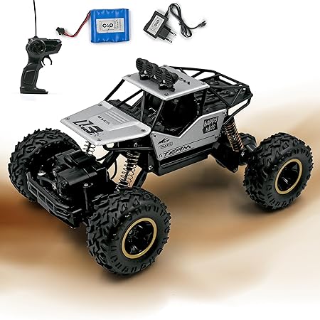 VikriDA Remote Control Racing Car Rock Crawler 4 Wheel Drive Metal Alloy Body Rock Climber High Speed Monster Racing Car- Silver Color