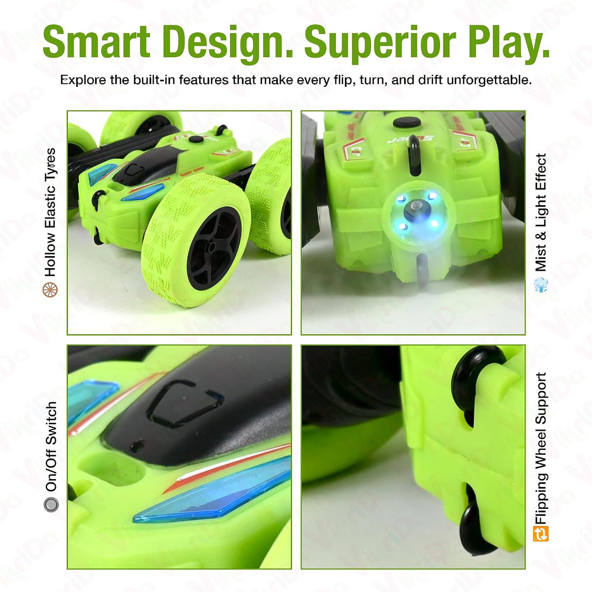 VikriDa Green Smoke 360-Degree Rotating Stunt Car for Kids