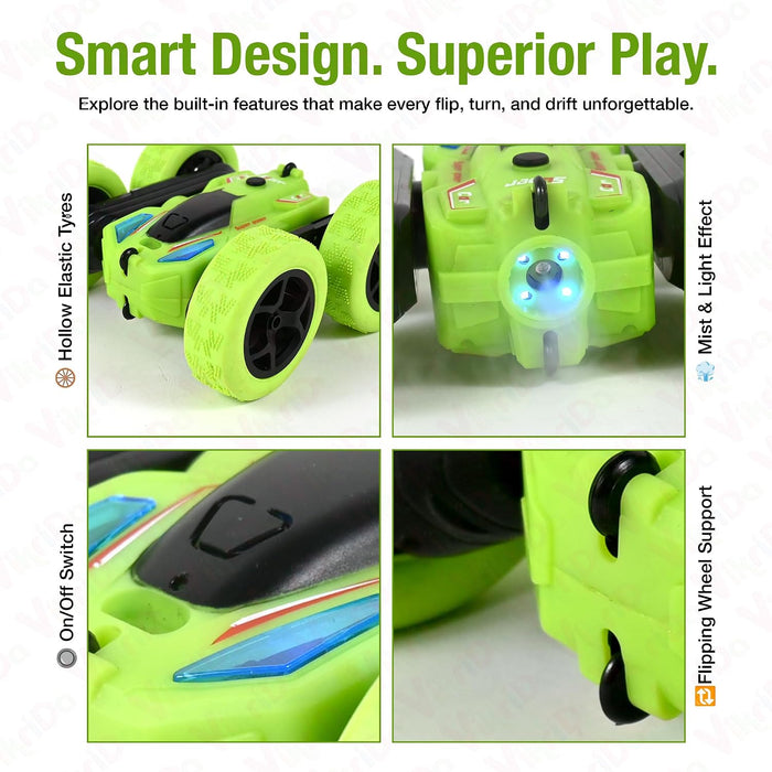 VikriDa Green Smoke 360-Degree Rotating Stunt Car for Kids