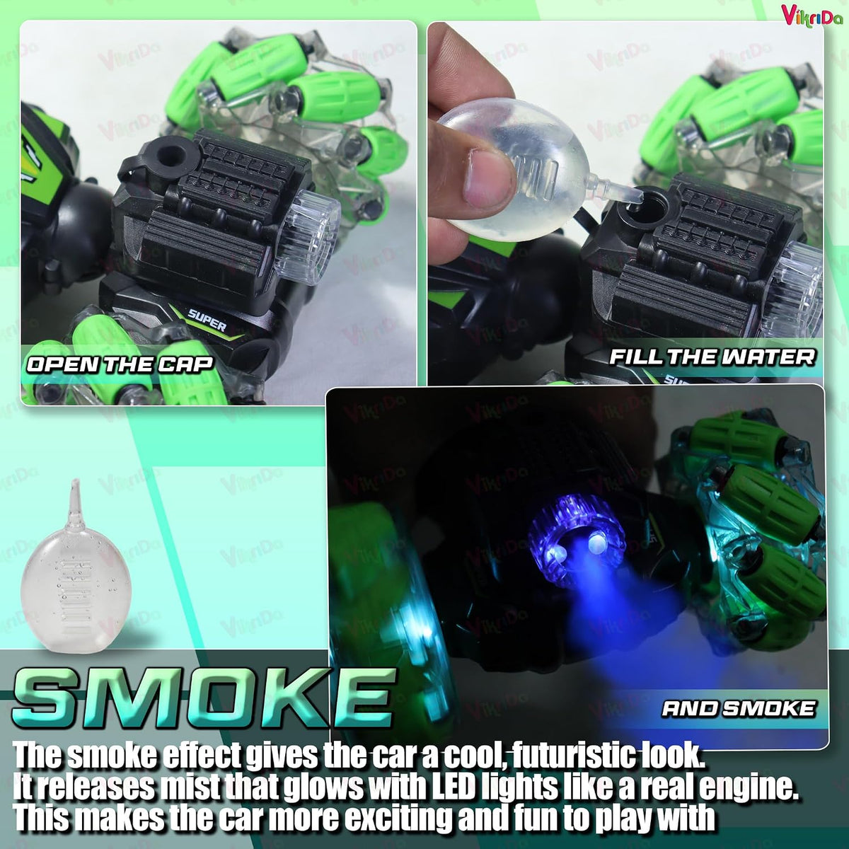 VikriDa Green LED Gesture Twist Stunt Car for Kids