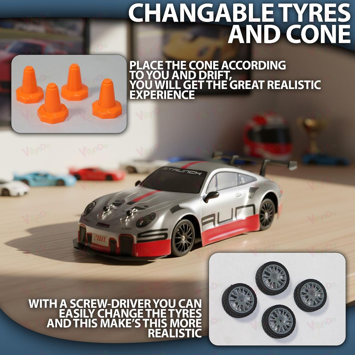 VikriDa RC Grey Red Cooper Drift Car for Kids