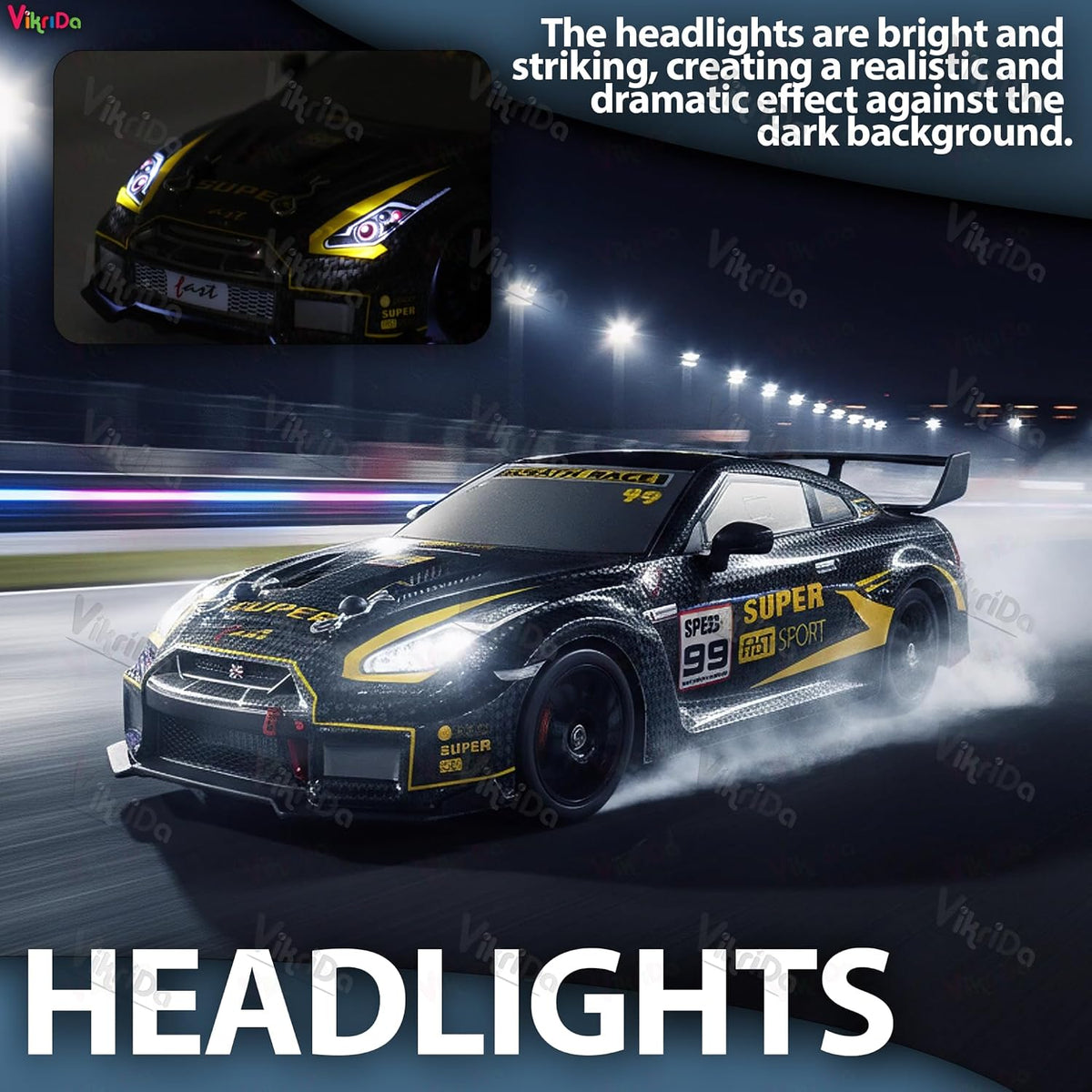 VikriDa RC Black Yellow Scratch Race Drift Car for Kids